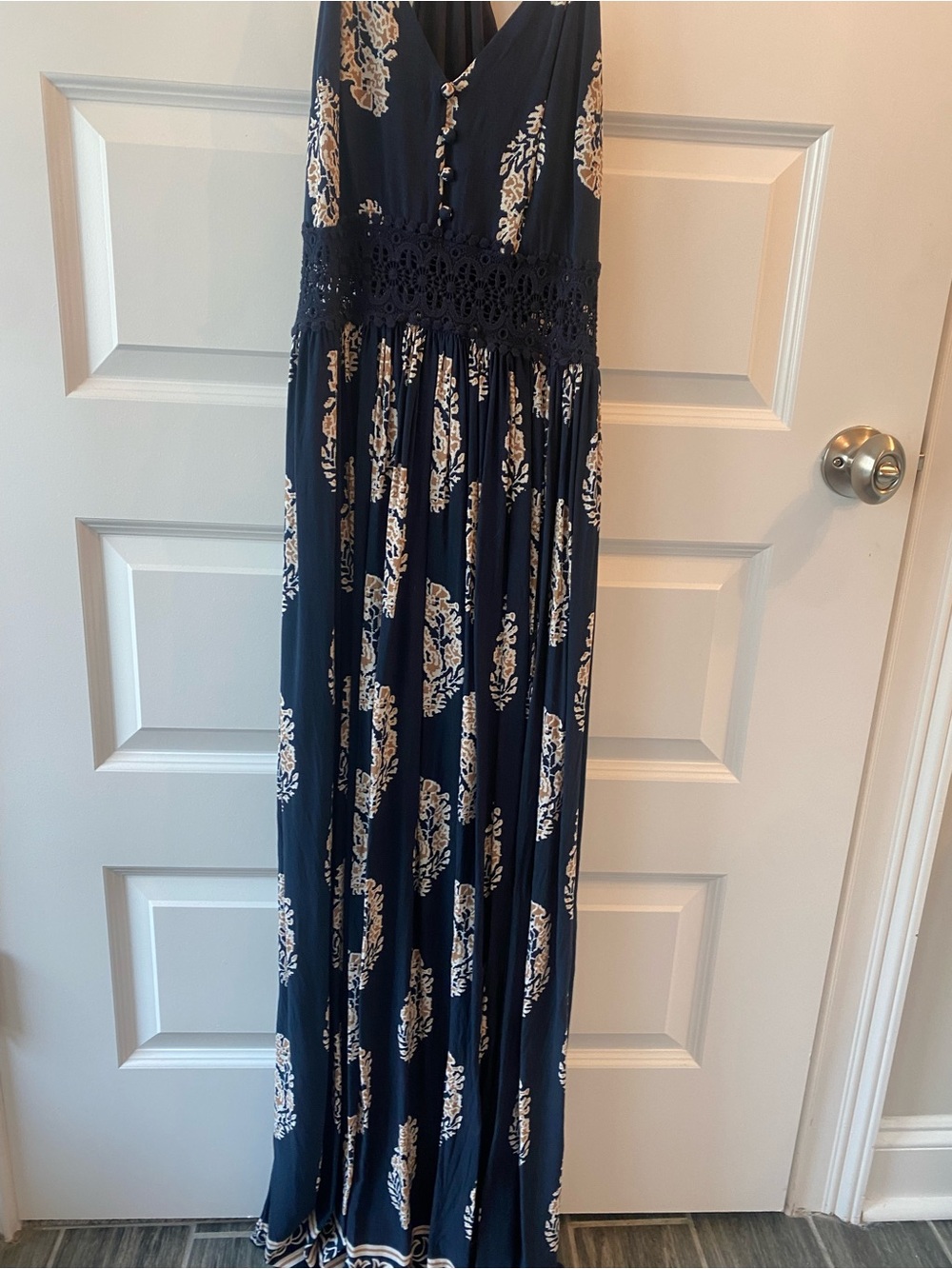 Fashion Nova Navy Maxi Dress with Cream Floral Print